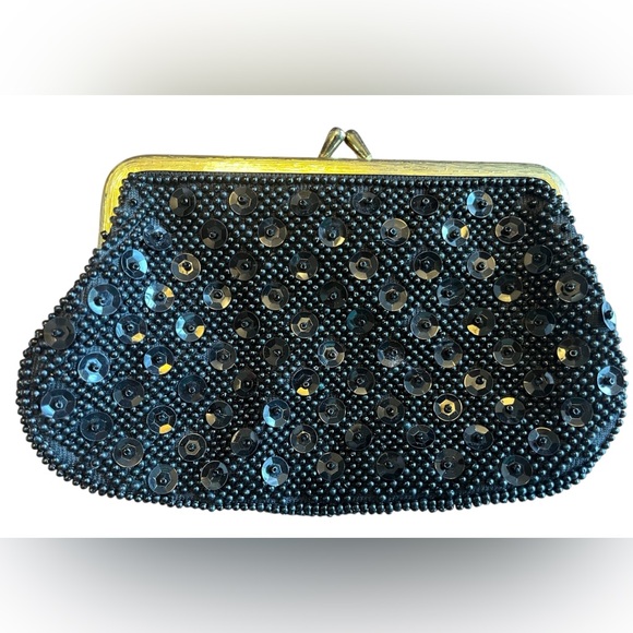 Handbags - Elegant Black Vintage Clutch with Beaded Design